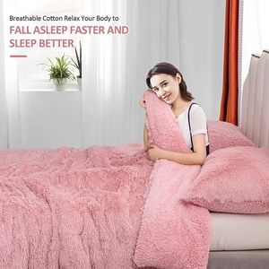 Plush Shaggy Comforter Sets King Size, Fluffy Faux Fur Sherpa Reversible Bedding